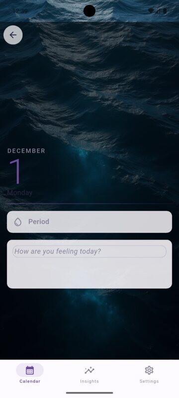 Cara daily home view with a private period log entry